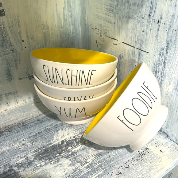Set of 4 RAE DUNN bowls- FOODIE, YUM, SUNSHINE, FRIYAY - Picture 3 of 5